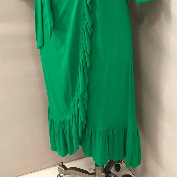 Emerald Green Knit Wrap Dress L K Bennett London Made in Portugal Ruffle sz 4-6 - Picture 3 of 10